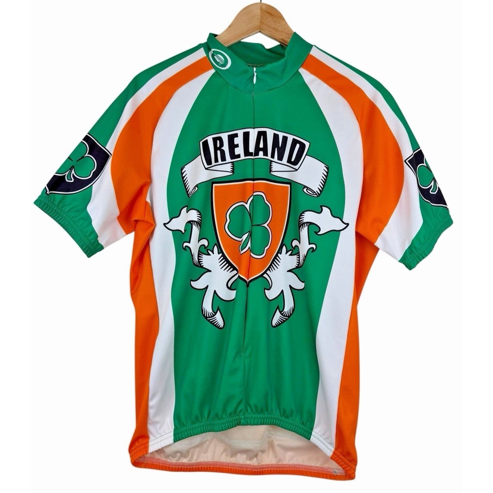 Ireland Shamrock Crest Cycling Jersey Men's Size L Green/Orange Performance Bike